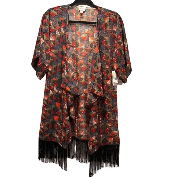 LulaRoe Monroe Open Front Black Fringe Chiffon Sheer Coat Duster Southwest - Picture 4 of 12